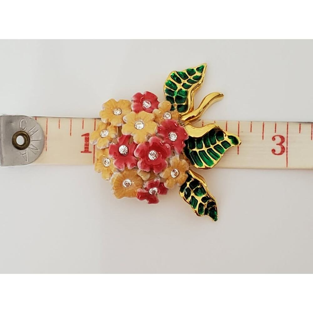 Vintage Joan Rivers Pink and Yellow Floral Bouquet Pin Brooch - Picture 5 of 6